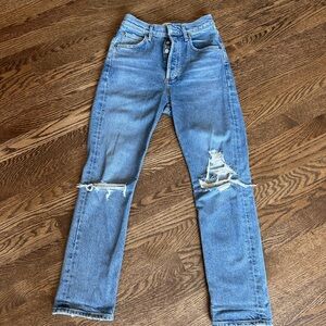 Agolde high rise straight leg distressed jeans